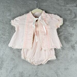 Toddle Tyke 2 Piece Outfit Baby Girl 3-6M Romper & Cardigan Pink Lace 80s VTG